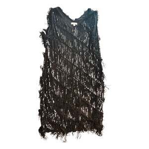 Queenspark Plus Size 24 Black Sequin and Fringe V-Neck Flapper Style Dress